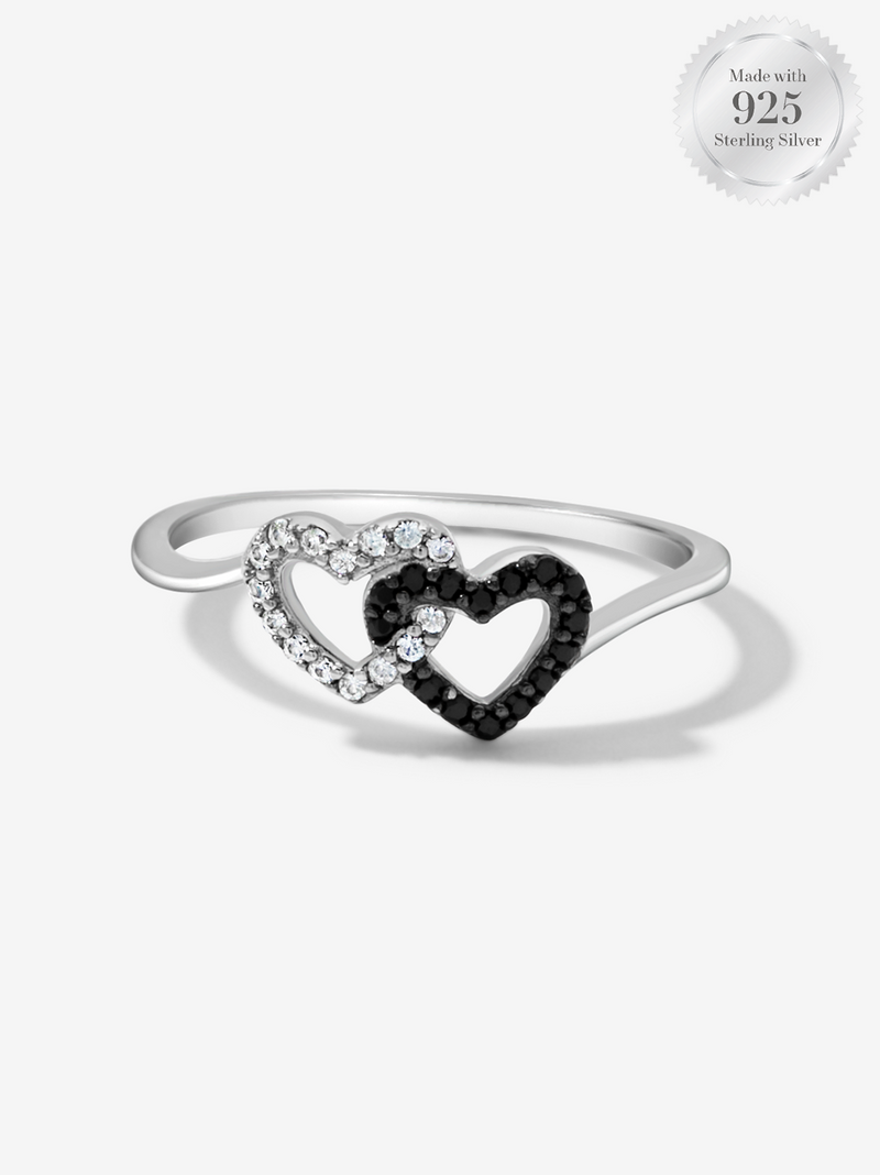 Interlocking Black & White Pavé Heart Ring
