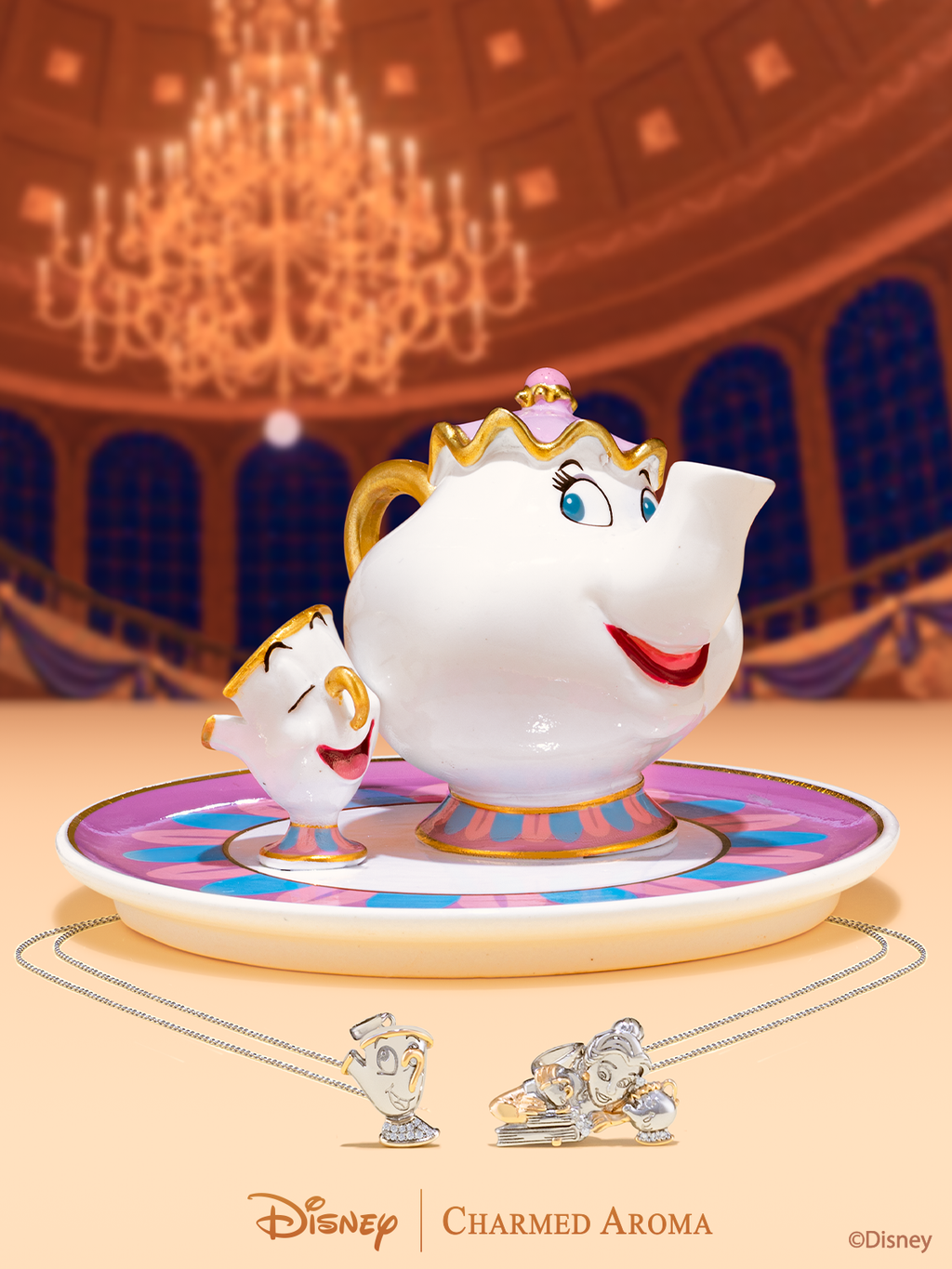 Disney® Beauty & The Beast Chip & Mrs. Potts Candle + Jewelry Tray -  Necklace Collection